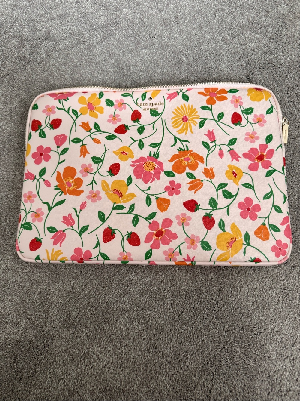 kate spade pink floral & strawberry laptop sleeve